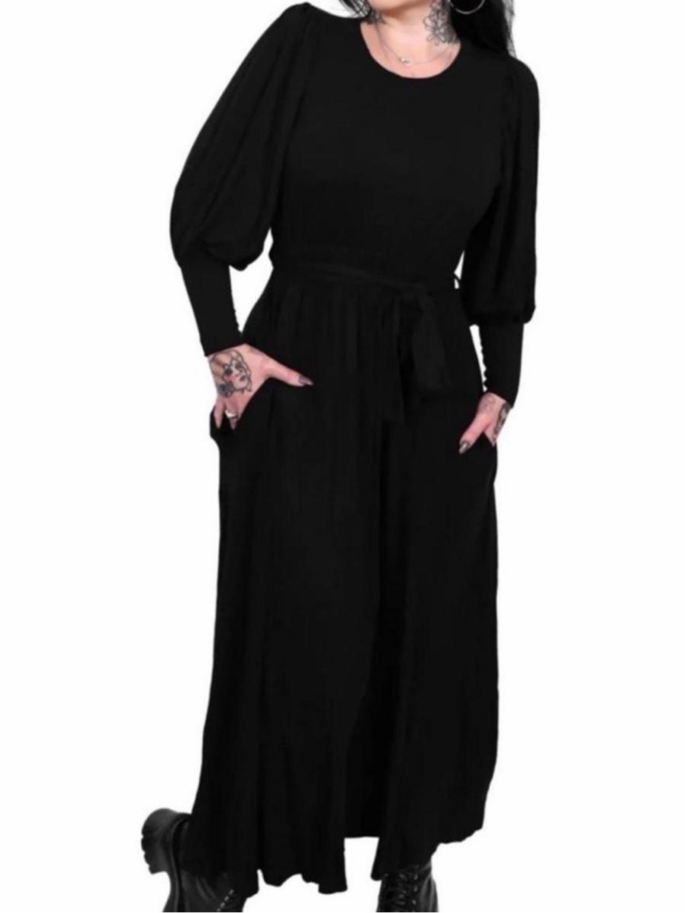Elegant Black Long-Sleeve Maxi Dress